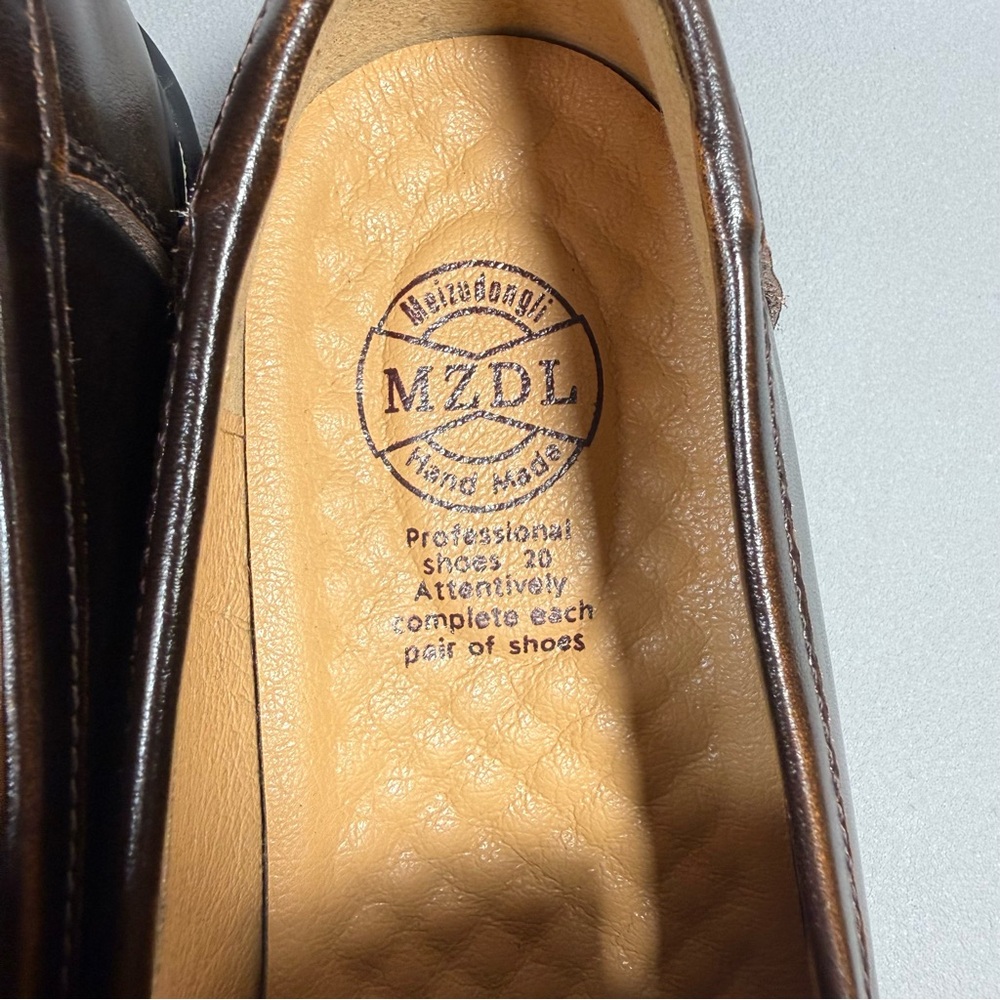 MZDL Meizudongli Brown Leather Handmade Chunky Penny Loafers NWOT - Picture 8 of 14